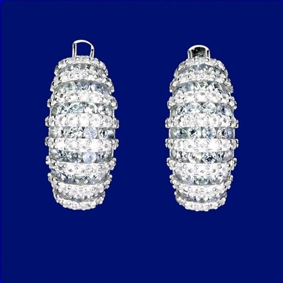 925 Sterling Silver Earrings with Natural Sapphire & White Topaz Gemstone - Picture 1 of 6